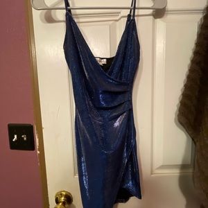 blue and sliver body con dress